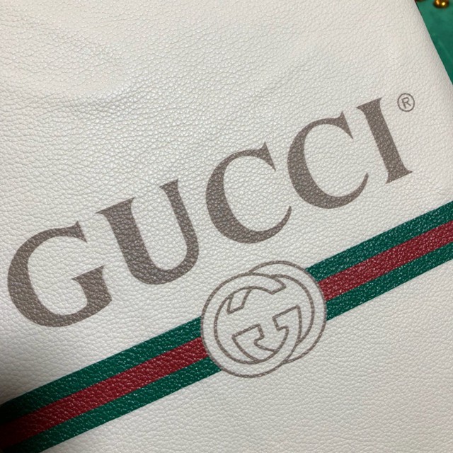 Gucci雙肩包 523586 古馳LOGO印花小號束帶背包 gucci真皮女士後背包  gqy2117